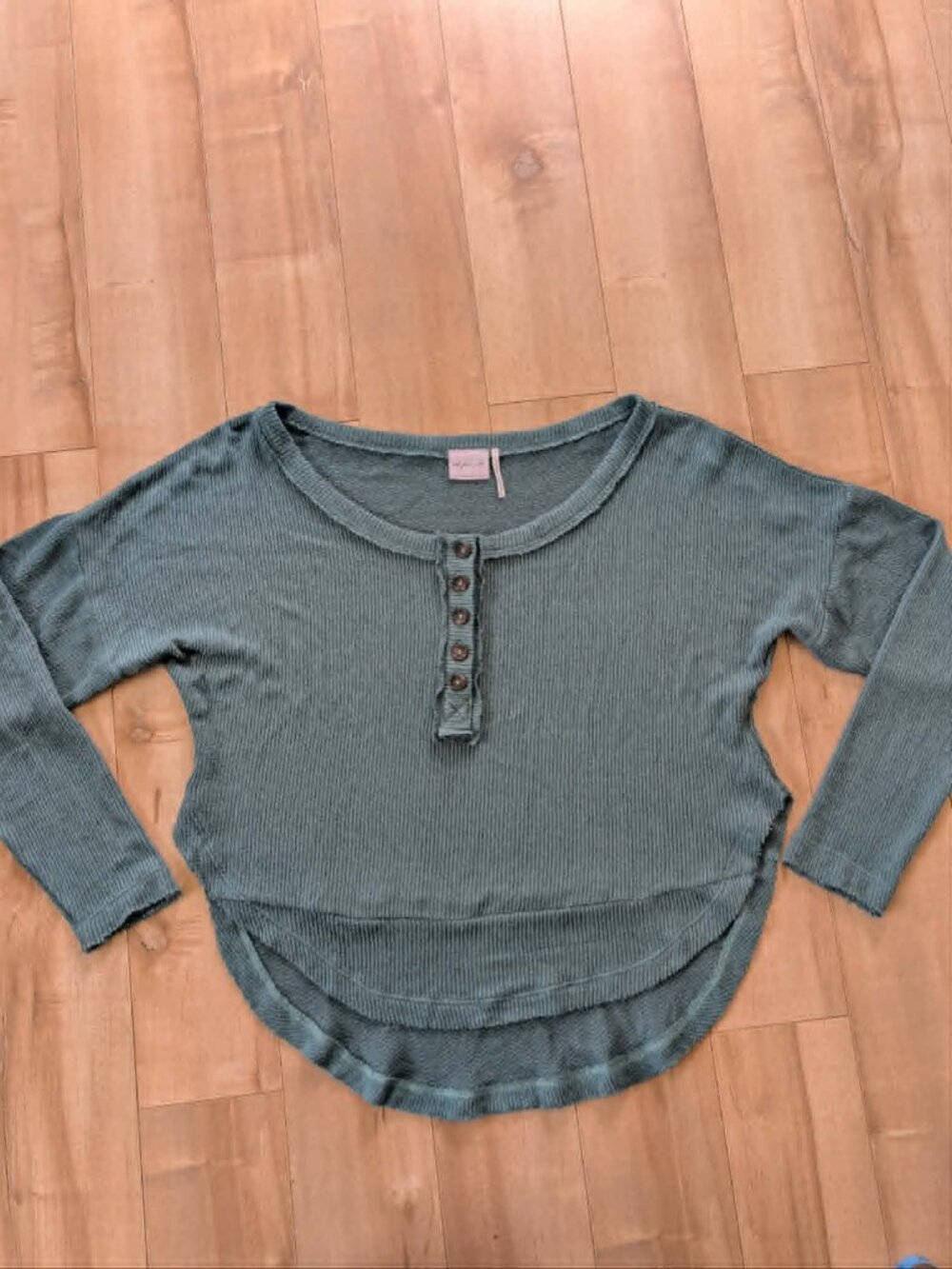Out From Under Muted Teal Ribbed Henley Thermal Top Large